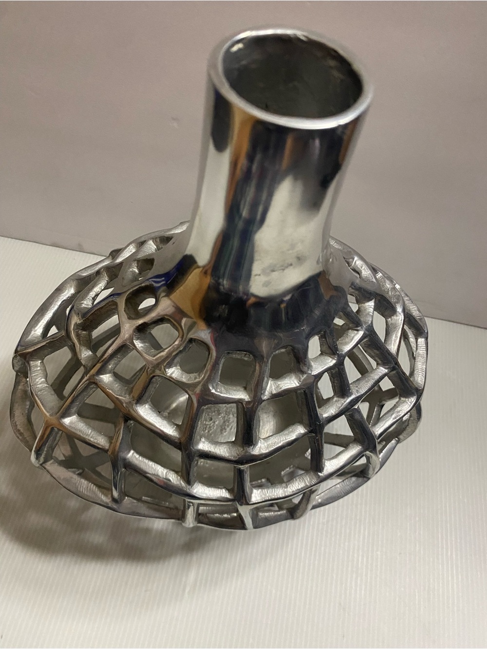Decorative Silver Openwork Woven Metal Vase - Modern Home Accent